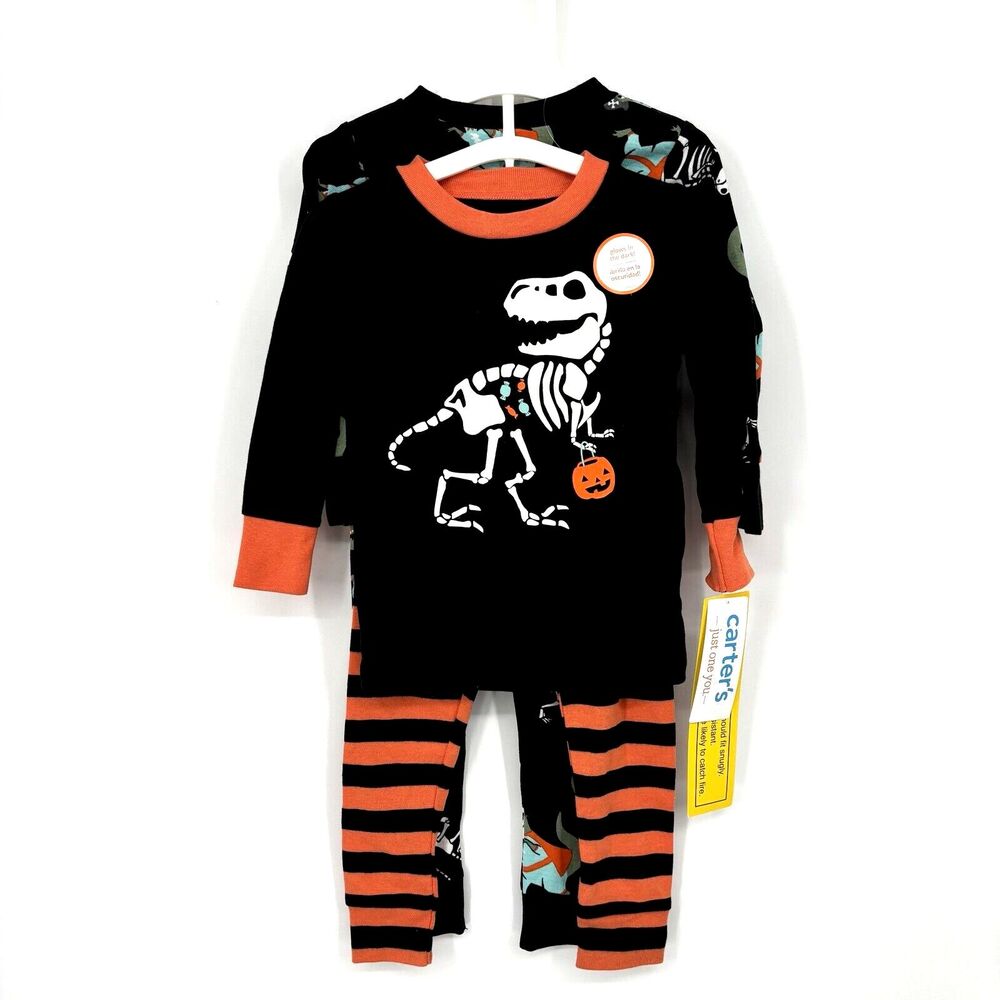 Carter’s Halloween 4-pc Dinosaur PJ's Costume 12m 100% Cotton Glow In Dark NWT